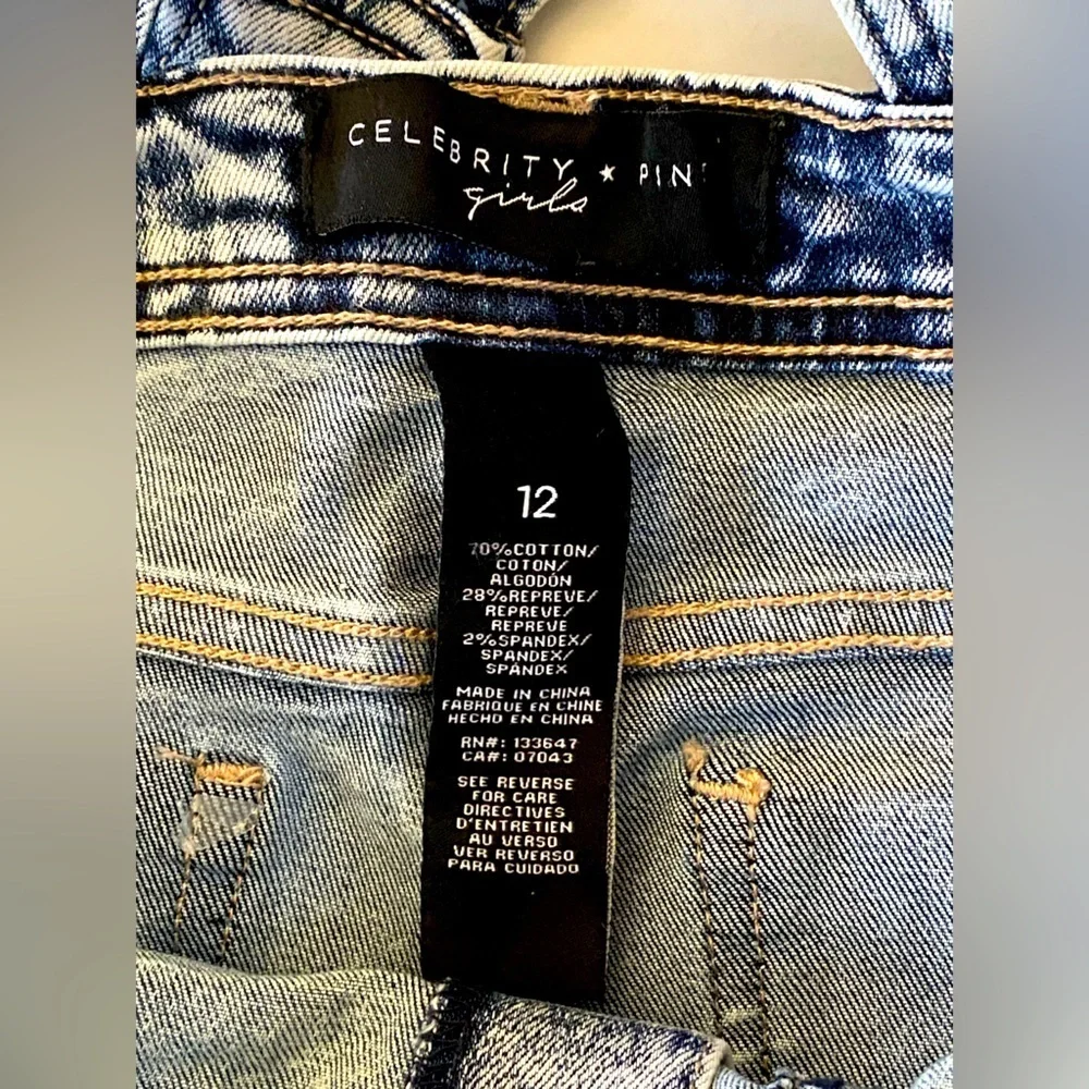Celebrity Pink Girls Kaliko Rolled-Cuff Jeans Denim Short Overall Jumpsuit Sz 12